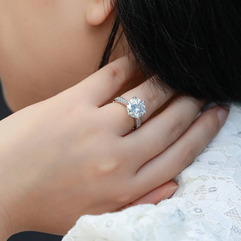 微镶灵动S925银镀白金MoissaniteWomen's Ring5.0ctD级